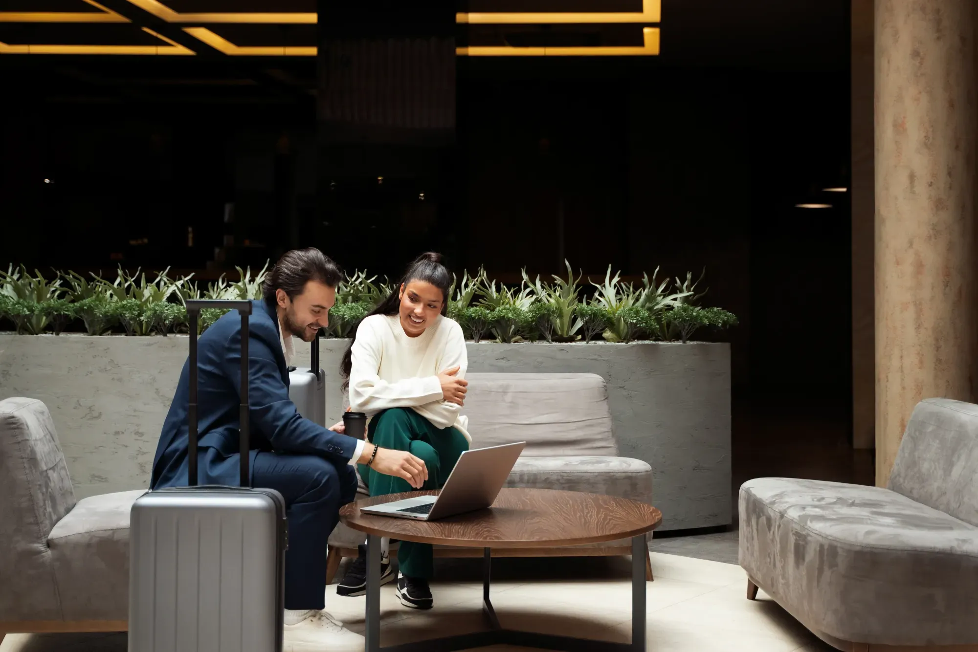 people talk in a hotel