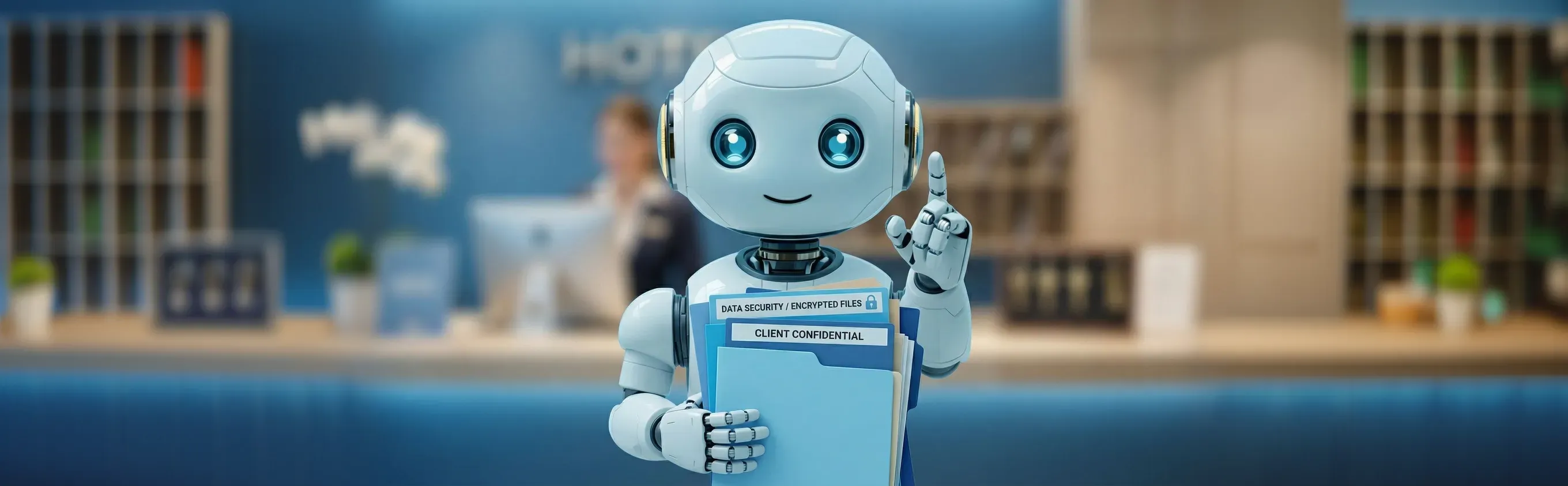 AI Kosmo assistant holding a confidential client file